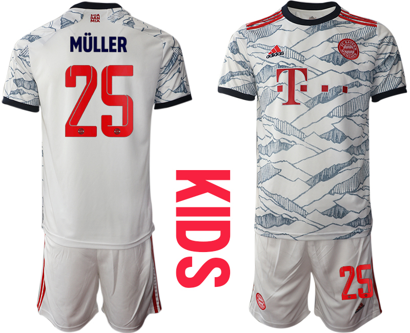 Youth 2021-2022 Club Bayern Munich Second away white #25 Soccer Jersey